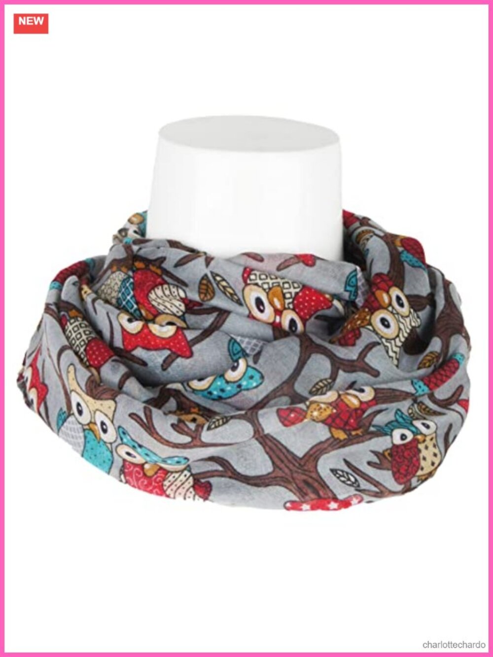 Owl Print Infinity Scarf Polyester One Size - Picture 2 of 4